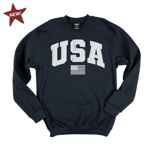 USA Crewneck Sweatshirt – Navy Fleece Comfort – Made in USA Proudly USA  Fleece