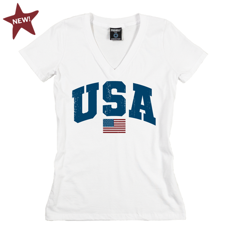 Women's Team USA Patriotic Cotton V-Neck T-Shirt – Lightweight Comfort | Made in USA Proudly USA  T-shirt