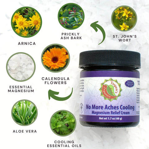 No More Aches Magnesium Cooling Relief Cream – Fast Soothing Muscle Gel | Made in USA Taspen's Organics 