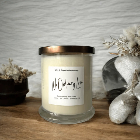 No Ordinary Love Luxury Scented Soy Candle 12 oz – Spiced Honey Tonka Blend | Made in USA Wick and Glow Candle Company™  Candles