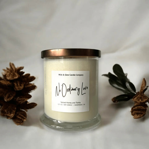 No Ordinary Love Luxury Scented Soy Candle 12 oz – Spiced Honey Tonka Blend | Made in USA Wick and Glow Candle Company™  Candles