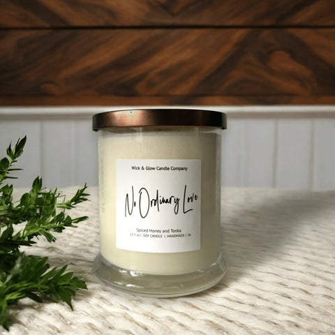 No Ordinary Love Luxury Scented Soy Candle 12 oz – Spiced Honey Tonka Blend | Made in USA Wick and Glow Candle Company™  Candles