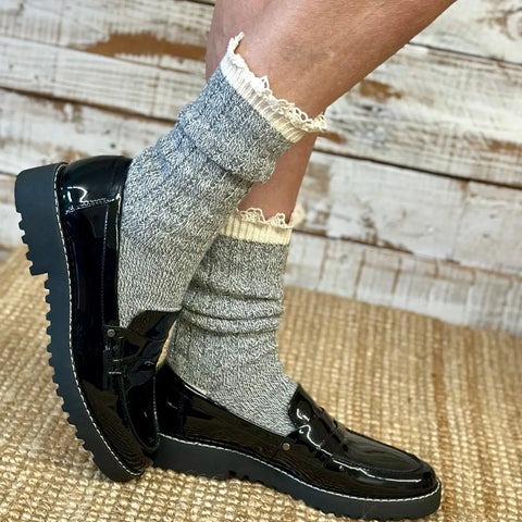 ORGANIC Lace Boot Crew Socks Women's - Grey | Made in USA Catherine Cole Studio  Socks