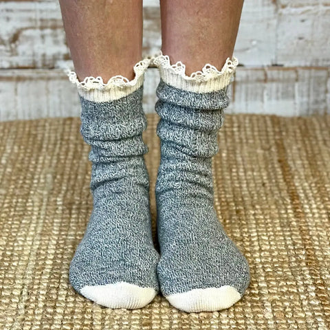 ORGANIC Lace Boot Crew Socks Women's - Grey | Made in USA Catherine Cole Studio  Socks