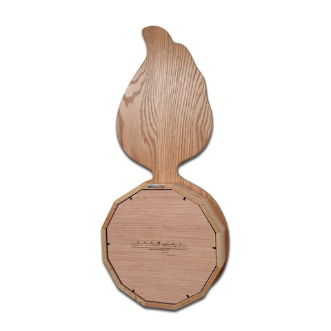 The Oak Ammo Pisspot Shadow Box by Legacies of America Woodworking Company is crafted from oak hardwood, featuring an octagonal base and stylized flame-shaped handle. Made in the USA and shown against a white background.
