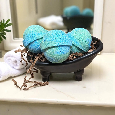 Ocean Breeze 2.5 Inch Round Bath Bomb with Shea Butter and Hemp Oil – Hand Pressed Artisan Bath Fizzies | Made in USA Bath Bums  bath bomb
