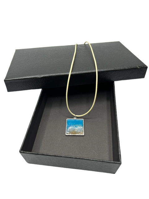 Ocean Inspired Square Pendant Necklace – 16 Inch Olive Cord Adjustable | Handcrafted Jewelry Made in USA Michelle Marie Boutique 