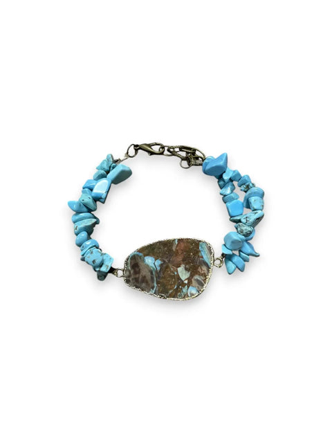 Ocean Jasper And Turquoise Double Strand Gemstone Bracelet 7 Inch Adjustable Fit | Made In USA Michelle Marie Boutique  Bracelets