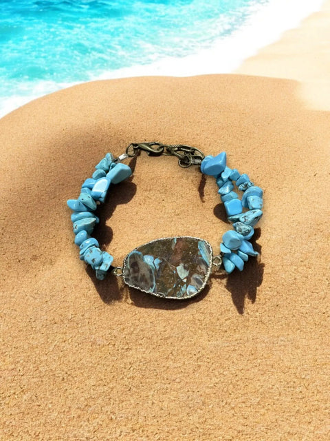 Ocean Jasper And Turquoise Double Strand Gemstone Bracelet 7 Inch Adjustable Fit | Made In USA Michelle Marie Boutique  Bracelets