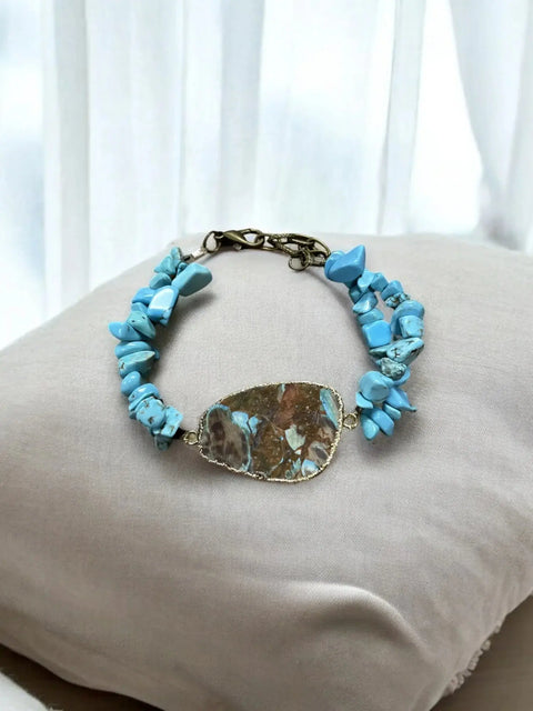 Ocean Jasper And Turquoise Double Strand Gemstone Bracelet 7 Inch Adjustable Fit | Made In USA Michelle Marie Boutique  Bracelets