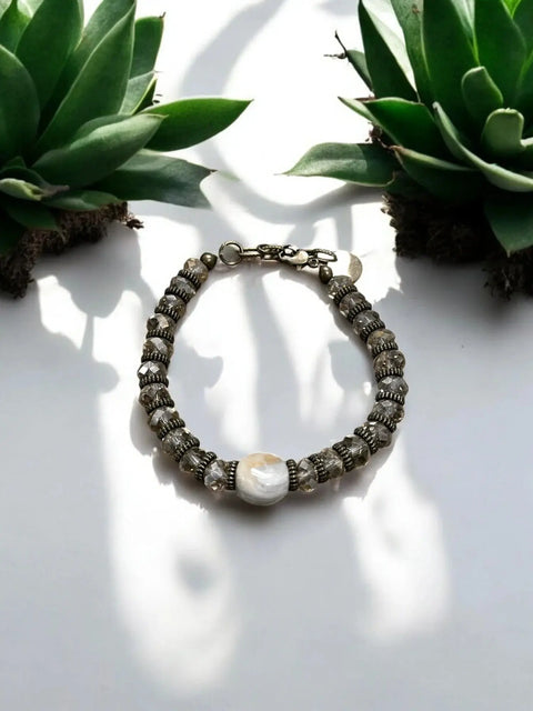 Ocean Jasper Beaded Bracelet 7 Inch With Extender – Faceted Crystal Accent | Made in USA Michelle Marie Boutique  Bracelets