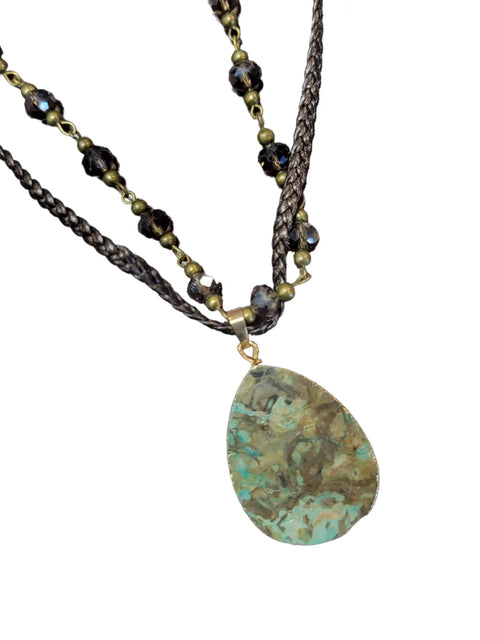 Ocean Jasper Pendant Necklace Adjustable Leather Chain – Bohemian Gemstone Jewelry | Made in USA Michelle Marie Boutique  Necklace