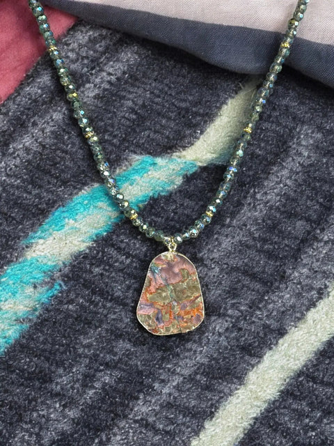 Ocean Jasper Pendant Necklace – Handmade Peacock Crystal Beaded Jewelry | Made in USA Michelle Marie Boutique  Necklaces