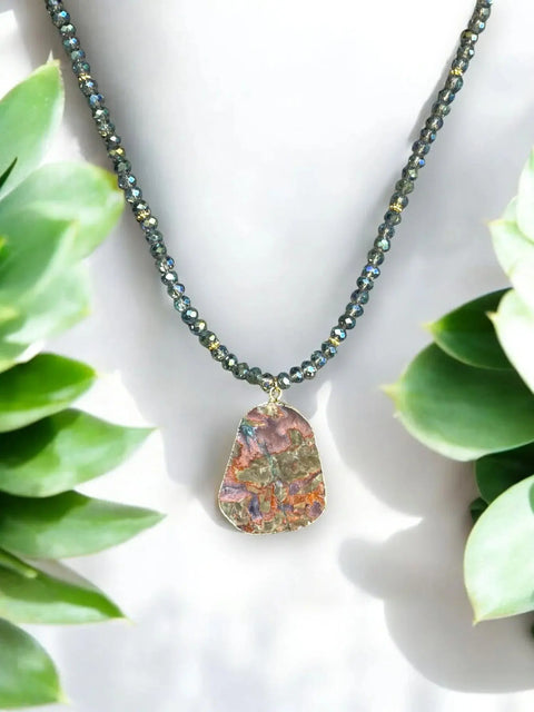 Ocean Jasper Pendant Necklace – Handmade Peacock Crystal Beaded Jewelry | Made in USA Michelle Marie Boutique  Necklaces