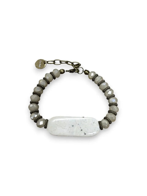 Ocean Jasper Stone Bracelet Adjustable – Ivory Bead Jewelry Accent | Made in USA Michelle Marie Boutique  Bracelets