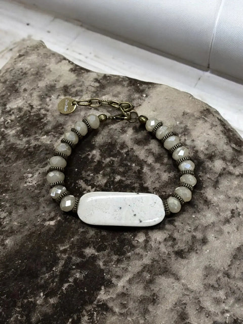 Ocean Jasper Stone Bracelet Adjustable – Ivory Bead Jewelry Accent | Made in USA Michelle Marie Boutique  Bracelets