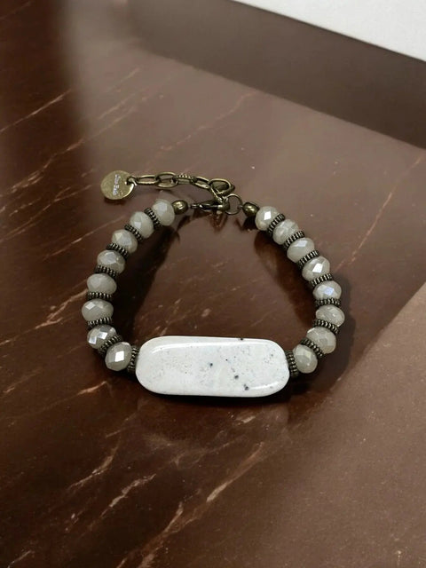 Ocean Jasper Stone Bracelet Adjustable – Ivory Bead Jewelry Accent | Made in USA Michelle Marie Boutique  Bracelets