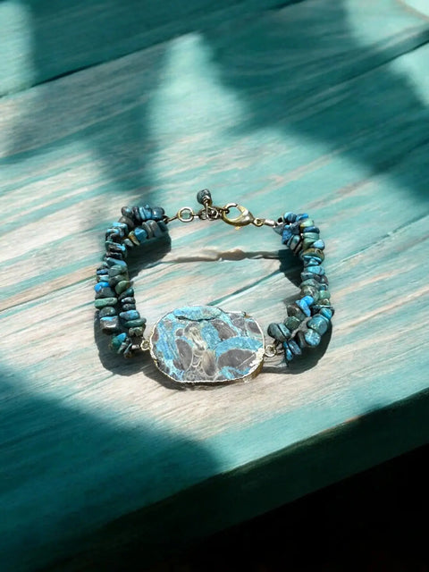 Ocean Jasper and Crazy Lace Agate Double-Strand Gemstone Bracelet 7 Inch Adjustable – Handmade in USA Michelle Marie Boutique  Bracelets