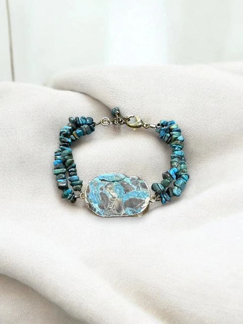 Ocean Jasper and Crazy Lace Agate Double-Strand Gemstone Bracelet 7 Inch Adjustable – Handmade in USA Michelle Marie Boutique  Bracelets
