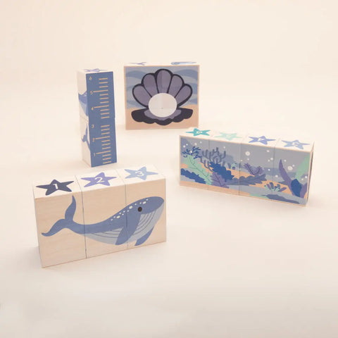 Ocean-Themed Wooden Blocks Set – 6 Pieces – Sustainable Basswood Build Toys | Made in USA Uncle Goose  Environments