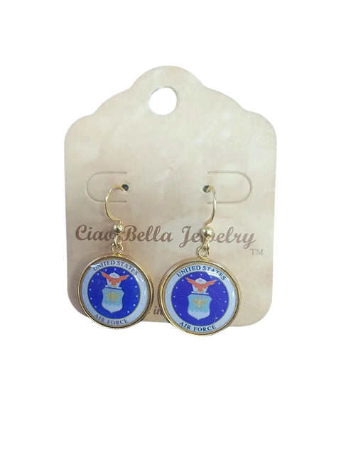 Officially Licensed Air Force Sterling Silver Earrings – Round Emblem Designs | Handmade Patriotic Jewelry | Made in USA Michelle Marie Boutique  Earrings