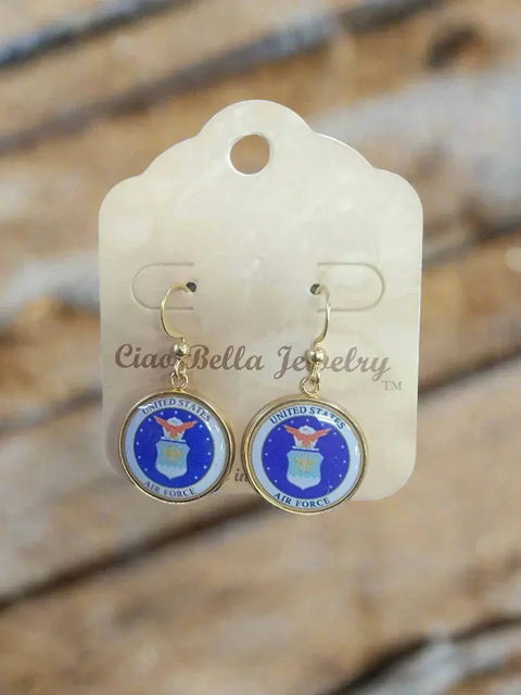 Officially Licensed Air Force Sterling Silver Earrings – Round Emblem Designs | Handmade Patriotic Jewelry | Made in USA Michelle Marie Boutique  Earrings