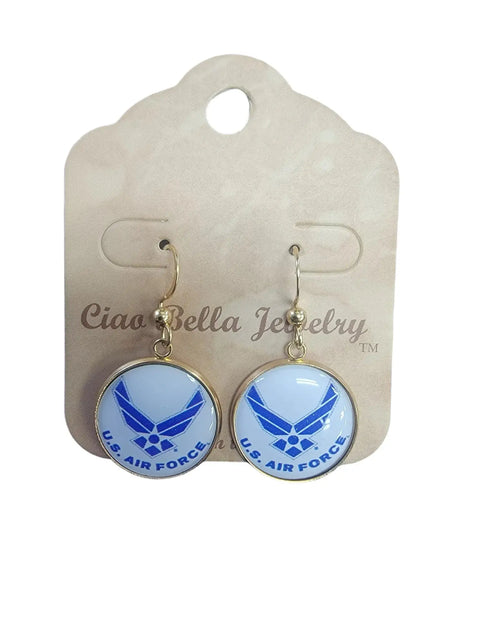 Officially Licensed Air Force Sterling Silver Earrings – Round Emblem Designs | Handmade Patriotic Jewelry | Made in USA Michelle Marie Boutique  Earrings