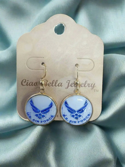 Officially Licensed Air Force Sterling Silver Earrings – Round Emblem Designs | Handmade Patriotic Jewelry | Made in USA Michelle Marie Boutique  Earrings