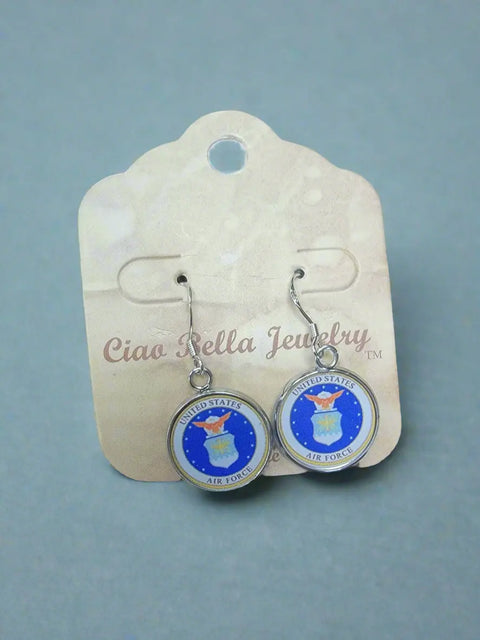 Officially Licensed Air Force Sterling Silver Earrings – Round Emblem Designs | Handmade Patriotic Jewelry | Made in USA Michelle Marie Boutique  Earrings