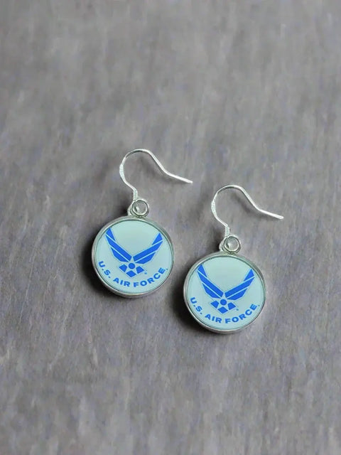Officially Licensed Air Force Sterling Silver Earrings – Round Emblem Designs | Handmade Patriotic Jewelry | Made in USA Michelle Marie Boutique  Earrings