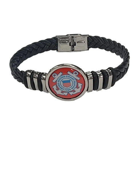 Officially Licensed Coast Guard Black Braided Leather Bracelet – Stainless Steel Accents | American Made Accessory Michelle Marie Boutique  Bracelet