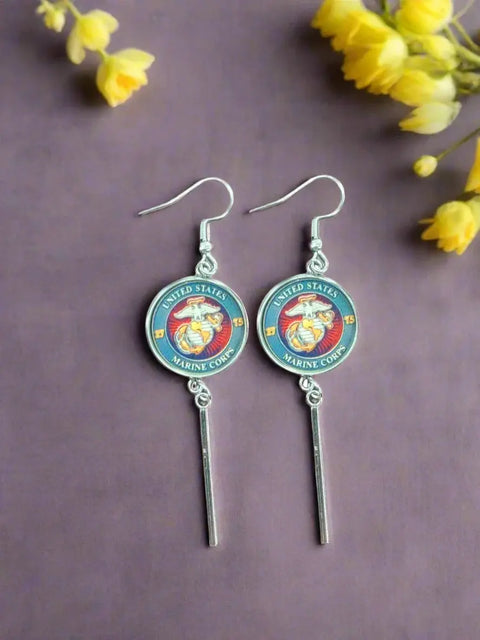 Officially Licensed Military Charm Earrings – Stainless Steel Hooks – Army, Air Force, Marine Corps | Made in USA Durable Design Michelle Marie Boutique  Earrings