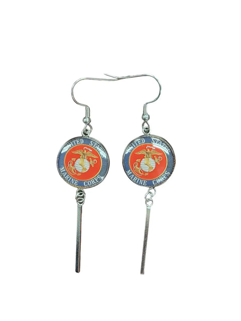 Officially Licensed Military Charm Earrings – Stainless Steel Hooks – Army, Air Force, Marine Corps | Made in USA Durable Design Michelle Marie Boutique  Earrings
