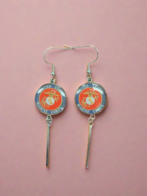Officially Licensed Military Charm Earrings – Stainless Steel Hooks – Army, Air Force, Marine Corps | Made in USA Durable Design Michelle Marie Boutique  Earrings