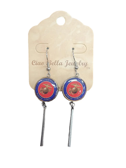 Officially Licensed Military Charm Earrings – Stainless Steel Hooks – Army, Air Force, Marine Corps | Made in USA Durable Design Michelle Marie Boutique  Earrings