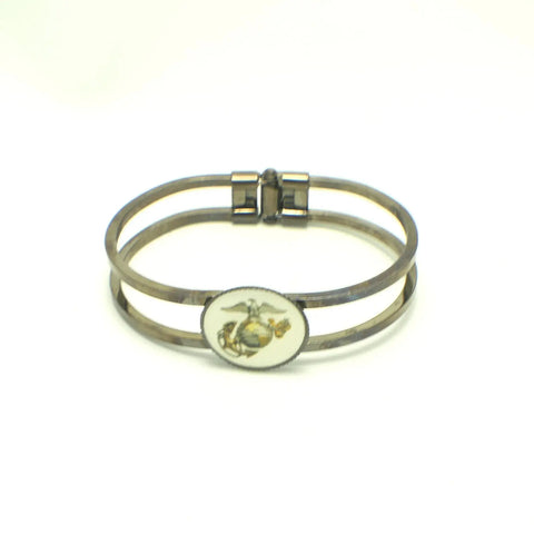 Officially Licensed Military Industrial Cuff Bracelet, Stainless Steel, Hinge Open and Closure Mechanism, Durable and Long Lasting, Comfortable Fit Michelle Marie Boutique  Bracelet