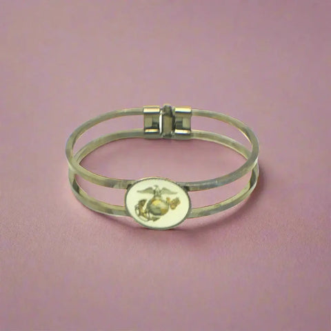 Officially Licensed Military Industrial Cuff Bracelet, Stainless Steel, Hinge Open and Closure Mechanism, Durable and Long Lasting, Comfortable Fit Michelle Marie Boutique  Bracelet
