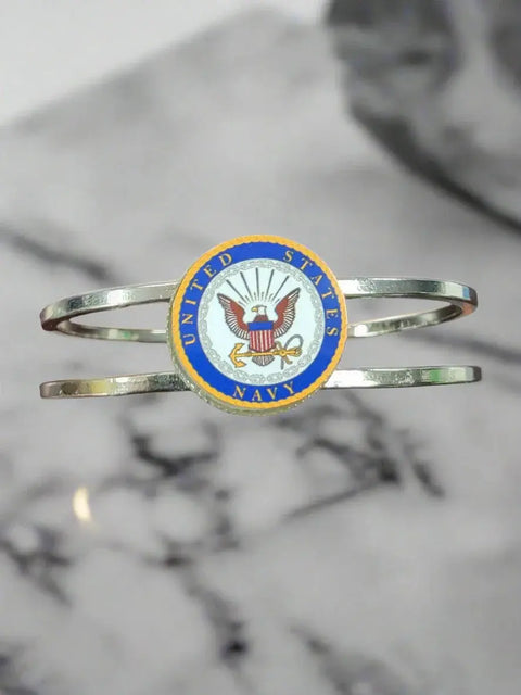Officially Licensed Military Industrial Cuff Bracelet, Stainless Steel, Hinge Open and Closure Mechanism, Durable and Long Lasting, Comfortable Fit Michelle Marie Boutique  Bracelet