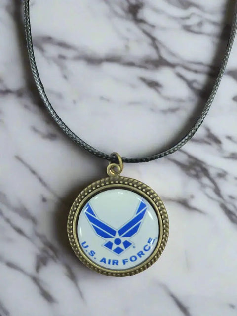 Officially Licensed Military Logo Pendant Necklaces – Army Navy Space Force Marines Gifts | Made in USA | Durable Black Cording Michelle Marie Boutique  Necklace
