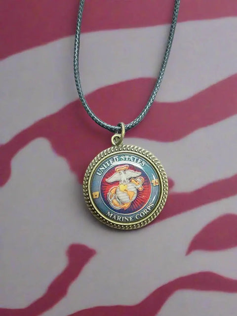 Officially Licensed Military Logo Pendant Necklaces – Army Navy Space Force Marines Gifts | Made in USA | Durable Black Cording Michelle Marie Boutique  Necklace