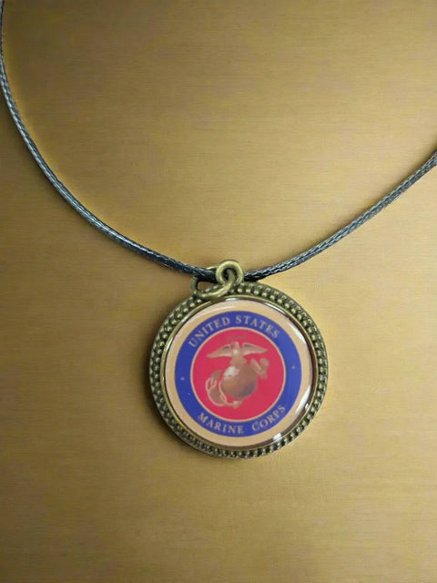 Officially Licensed Military Logo Pendant Necklaces – Army Navy Space Force Marines Gifts | Made in USA | Durable Black Cording Michelle Marie Boutique  Necklace
