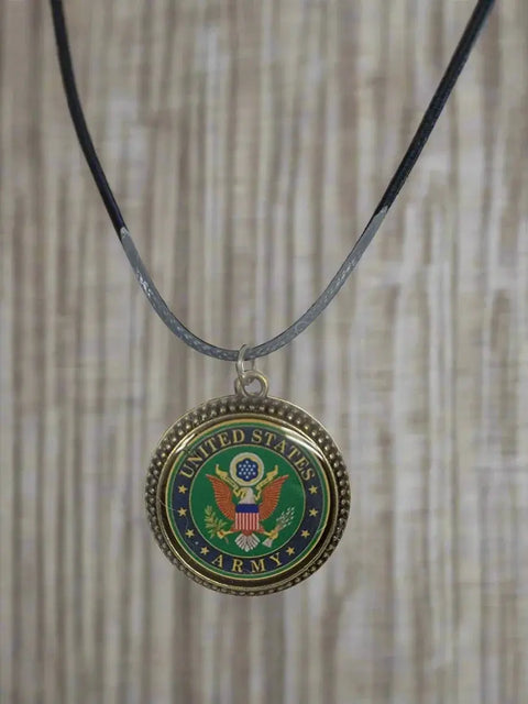 Officially Licensed Military Logo Pendant Necklaces – Army Navy Space Force Marines Gifts | Made in USA | Durable Black Cording Michelle Marie Boutique  Necklace