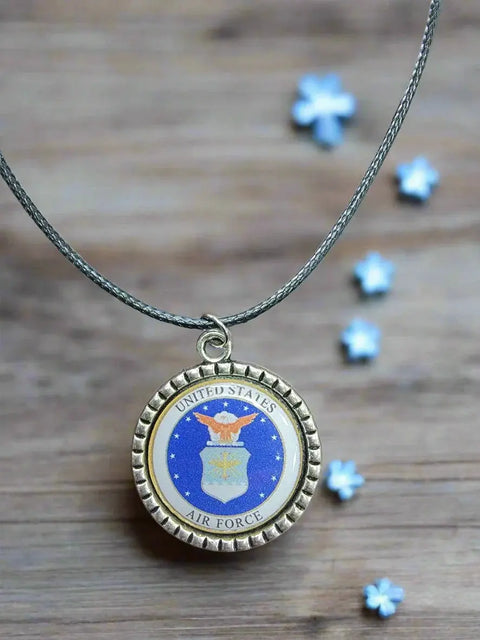 Officially Licensed Military Logo Pendant Necklaces – Army Navy Space Force Marines Gifts | Made in USA | Durable Black Cording Michelle Marie Boutique  Necklace
