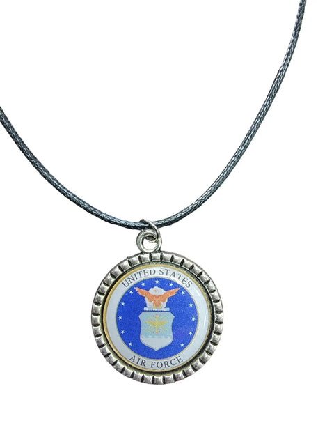 Officially Licensed Military Logo Pendant Necklaces – Army Navy Space Force Marines Gifts | Made in USA | Durable Black Cording Michelle Marie Boutique  Necklace