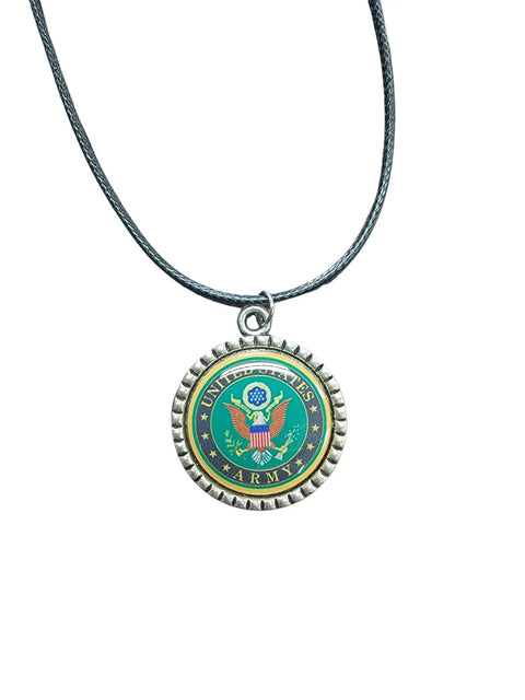Officially Licensed Military Logo Pendant Necklaces – Army Navy Space Force Marines Gifts | Made in USA | Durable Black Cording Michelle Marie Boutique  Necklace