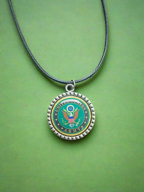 Officially Licensed Military Logo Pendant Necklaces – Army Navy Space Force Marines Gifts | Made in USA | Durable Black Cording Michelle Marie Boutique  Necklace