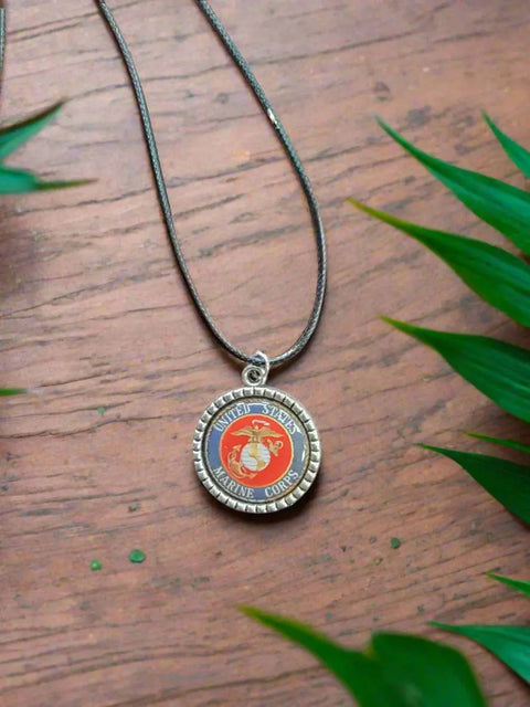 Officially Licensed Military Logo Pendant Necklaces – Army Navy Space Force Marines Gifts | Made in USA | Durable Black Cording Michelle Marie Boutique  Necklace