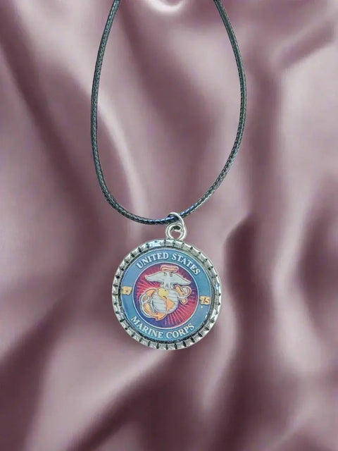 Officially Licensed Military Logo Pendant Necklaces – Army Navy Space Force Marines Gifts | Made in USA | Durable Black Cording Michelle Marie Boutique  Necklace