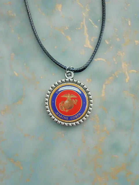 Officially Licensed Military Logo Pendant Necklaces – Army Navy Space Force Marines Gifts | Made in USA | Durable Black Cording Michelle Marie Boutique  Necklace
