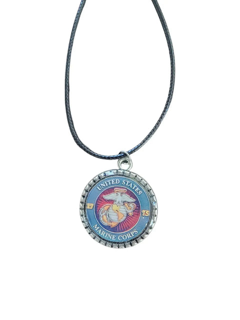 Officially Licensed Military Logo Pendant Necklaces – Army Navy Space Force Marines Gifts | Made in USA | Durable Black Cording Michelle Marie Boutique  Necklace